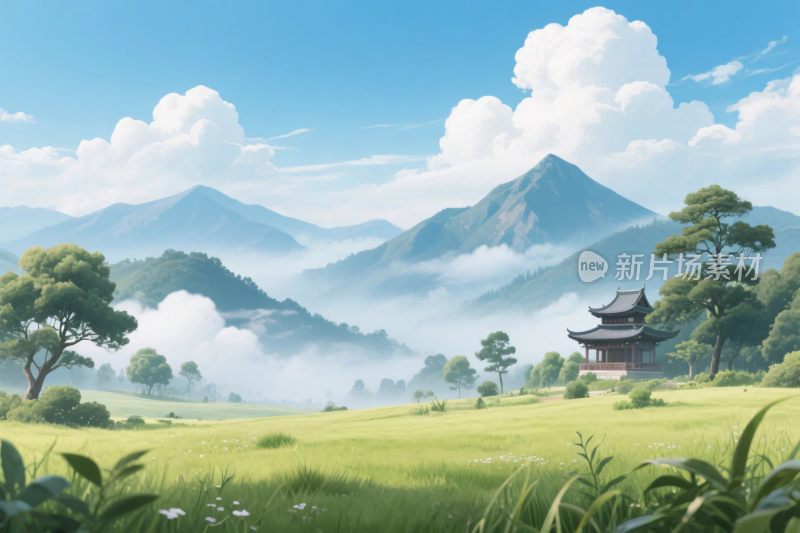 山水田园风景插画