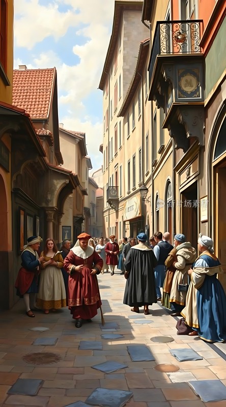 中世纪欧洲街头风情画