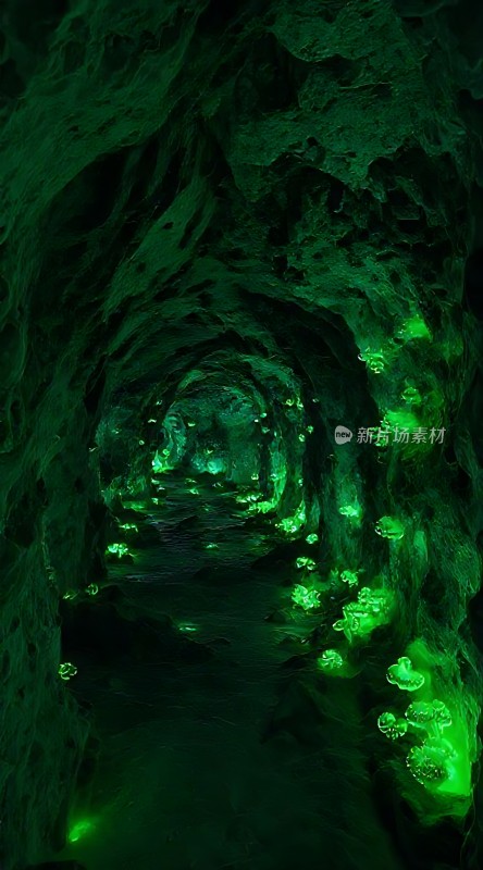 绿色光芒照亮神秘洞穴深处