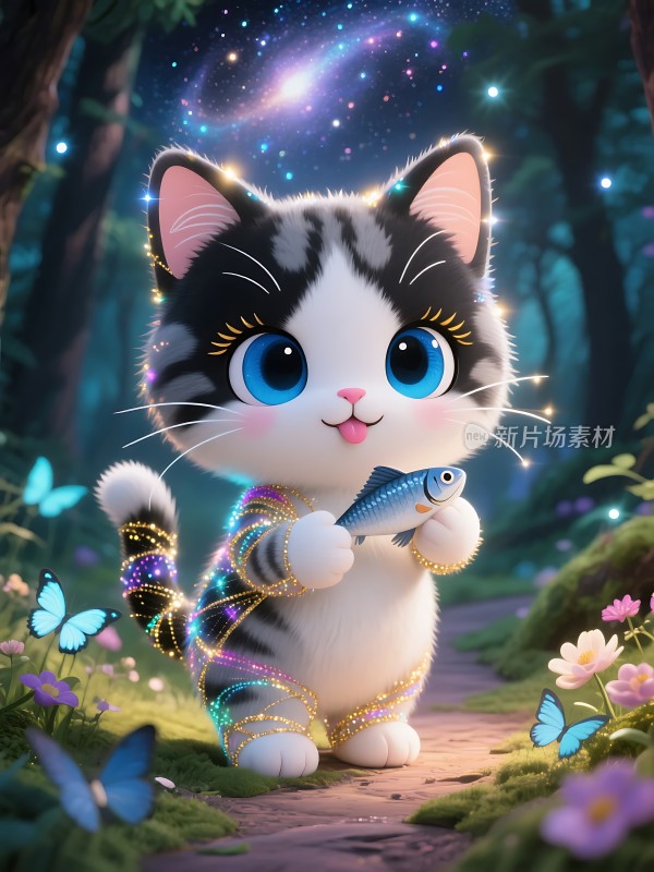 小猫捉鱼夜游仙境