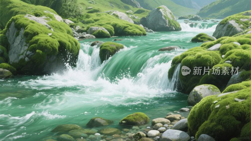 山间流淌的碧绿溪流