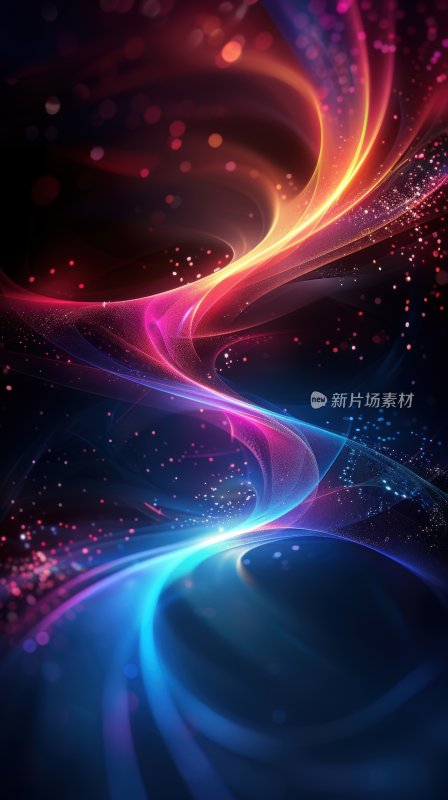 梦幻光带绚丽多彩曲线星点背景壁纸