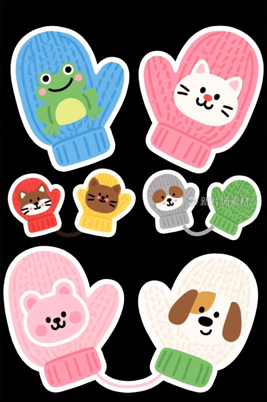 卡通动物手套贴纸