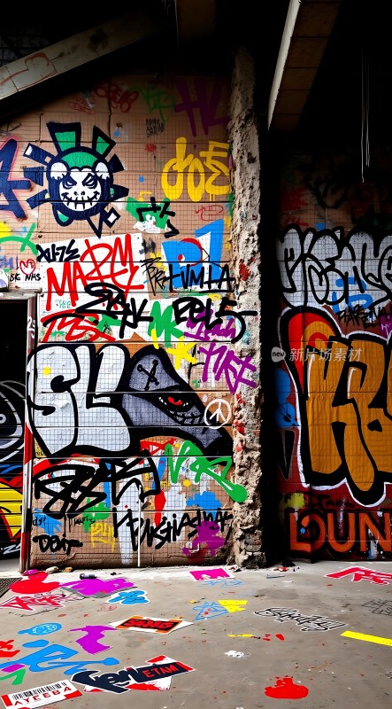 街头艺术墙绘色彩斑斓的涂鸦世界