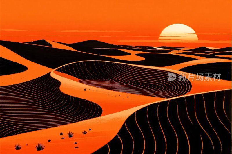 沙漠日落插画