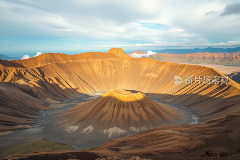 山脉中间一个大火山口高清图片