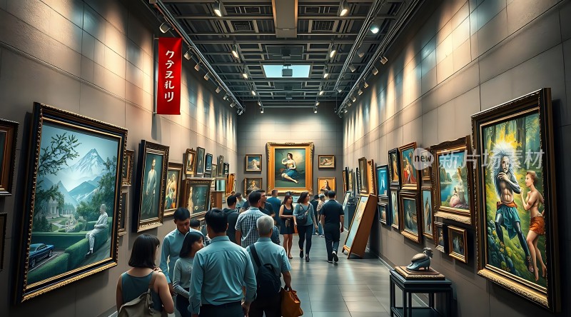 艺术馆内参观者众多画作琳琅满目
