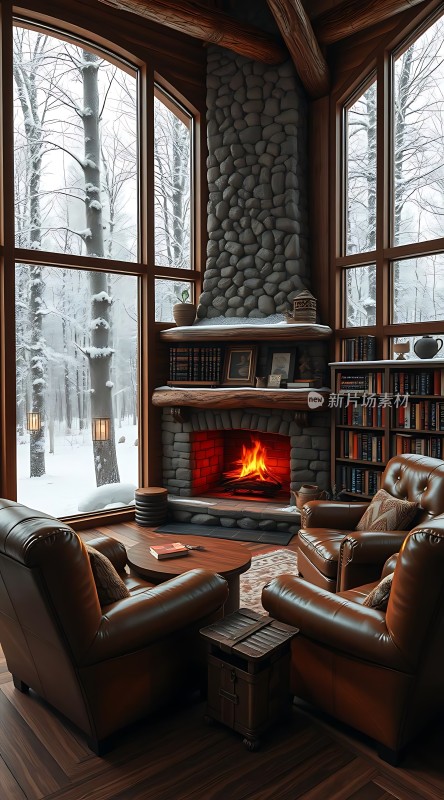 冬日暖炉旁的温馨阅读时光