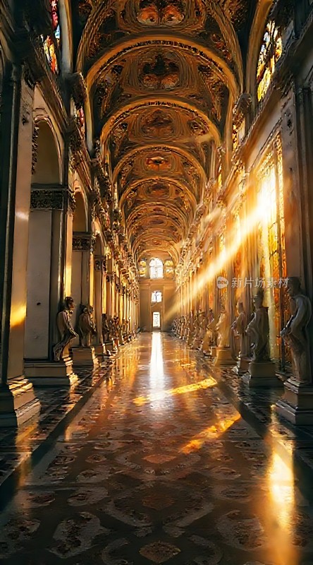 阳光下的宏伟教堂内部