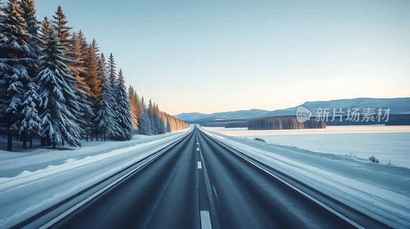 雪地公路上的宁静之旅