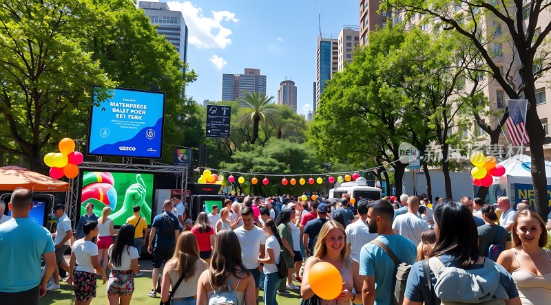 夏日狂欢节摩天大楼下的欢乐聚会
