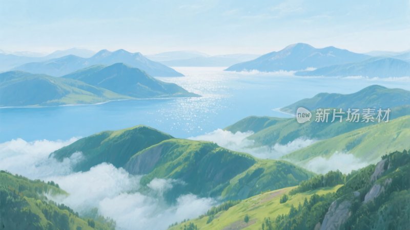 山间云海与湖泊的美丽景致