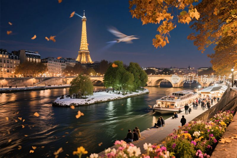 巴黎塞纳河夜景风光