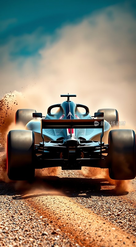 极速狂飙赛车飞驰于尘土飞扬的道路上