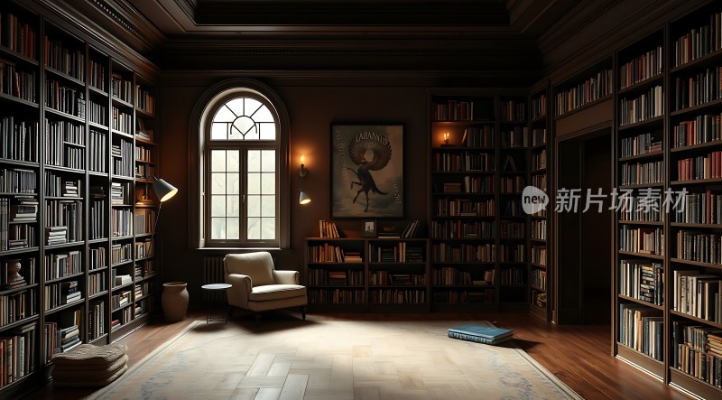 书架环绕的书房舒适阅读角落