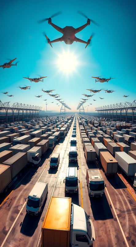 无人机与卡车协同作业的现代物流场景
