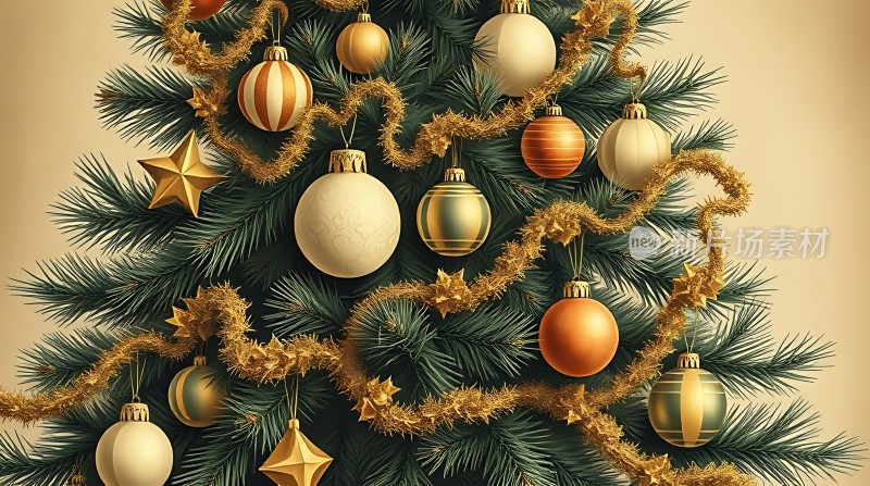 金色圣诞树上的装饰品