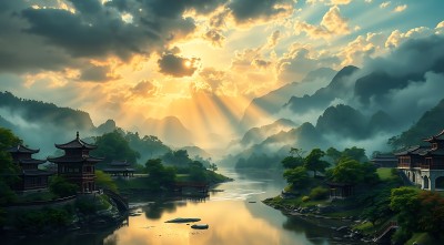 晨曦下的山水画卷