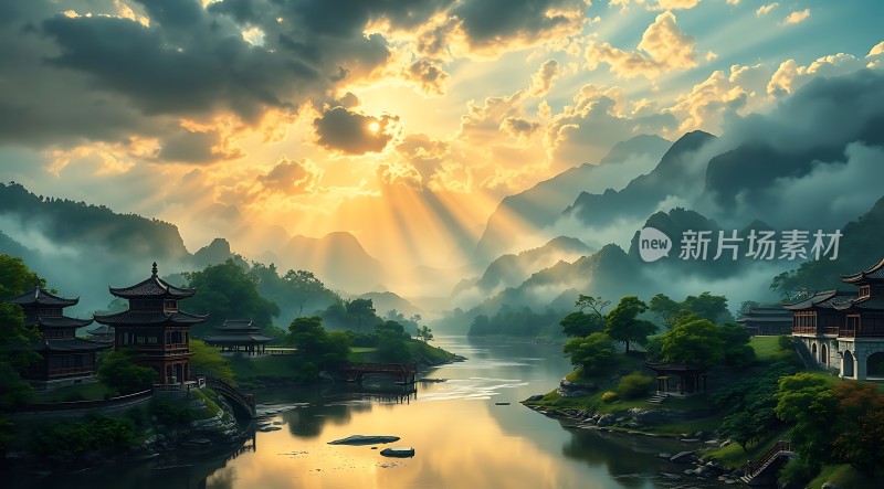 晨曦下的山水画卷