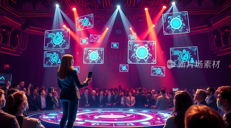 科技演讲现场观众专注聆听