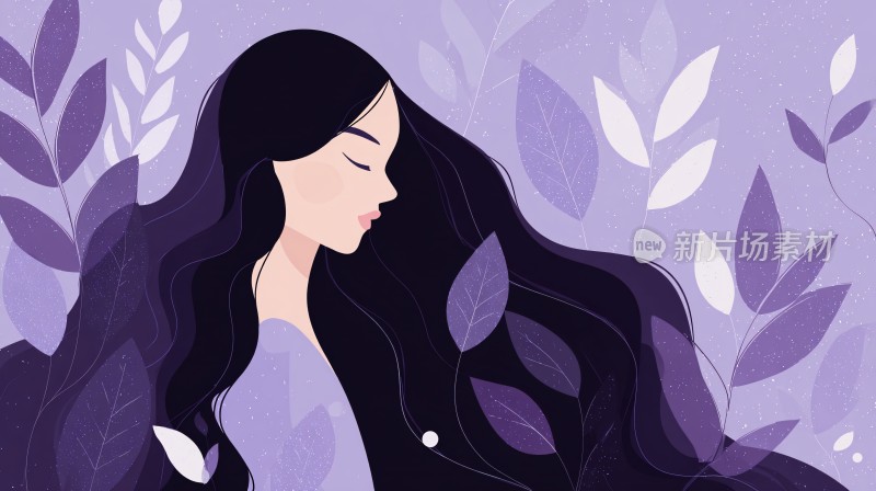 紫色系长发女子插画