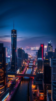 上海夜景黄浦江畔繁华都市