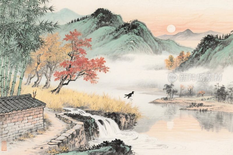 传统山水风景插画