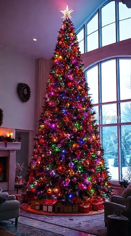 五彩缤纷圣诞树温馨客厅迎佳节