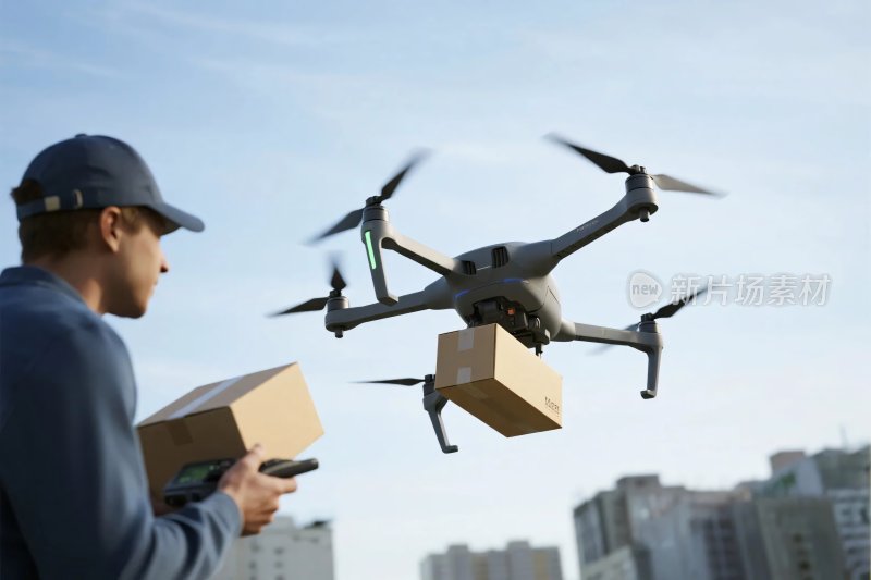男子操控无人机运送包裹