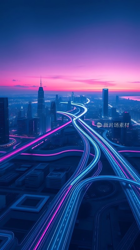 霓虹城市夜景未来感交通网络