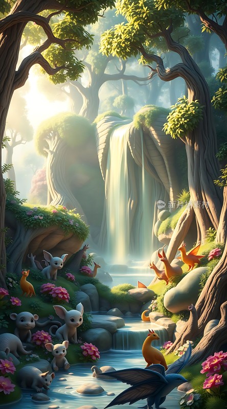 森林秘境精灵与自然和谐共处