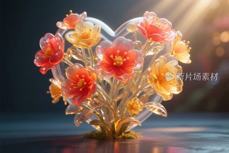 心形透明花朵摆件