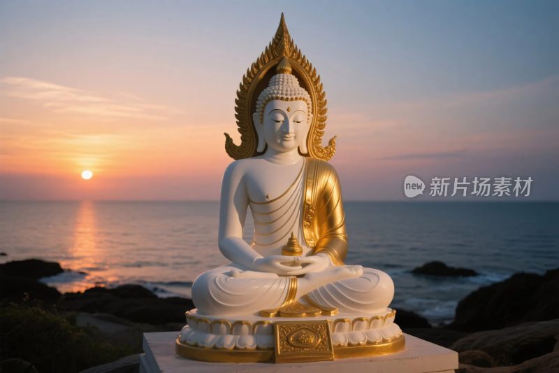 海边佛像日落景观