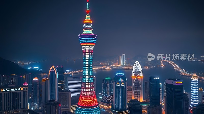 璀璨夜景下的澳门地标建筑群