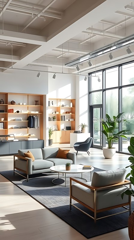 现代简约客厅自然光线充足家具简洁大方绿植点缀生机勃勃