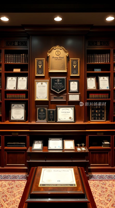 荣誉墙上的证书展示