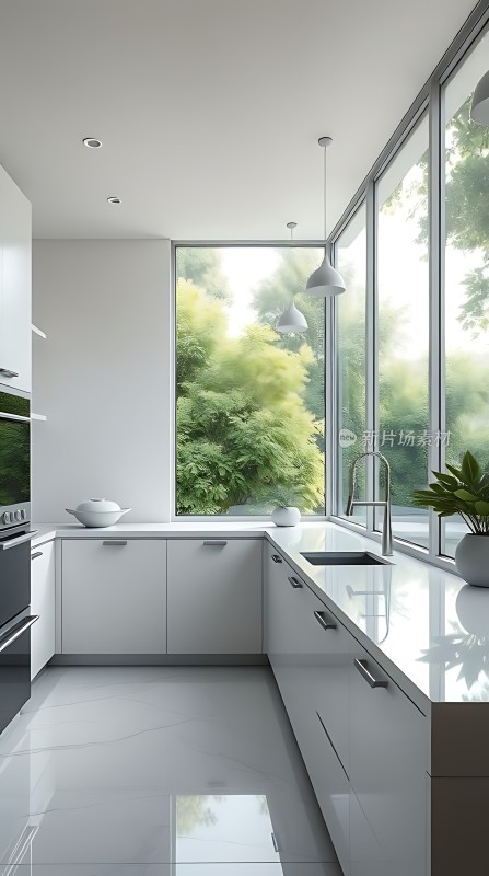 现代简约厨房自然光线充足绿意盎然