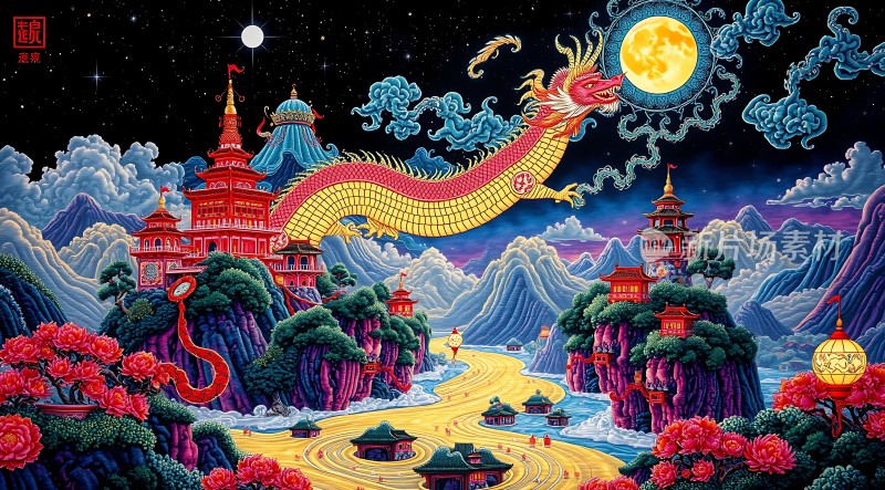 龙腾山水间月照古楼前