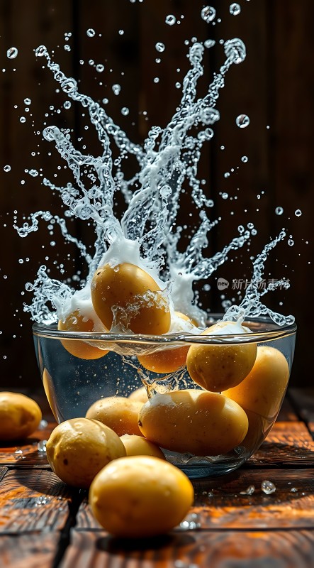 土豆入水溅起水花