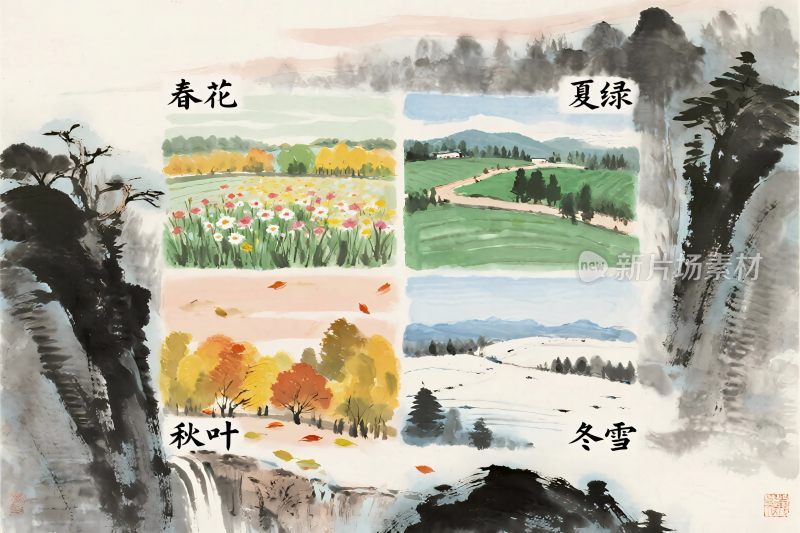 水墨四季风景图