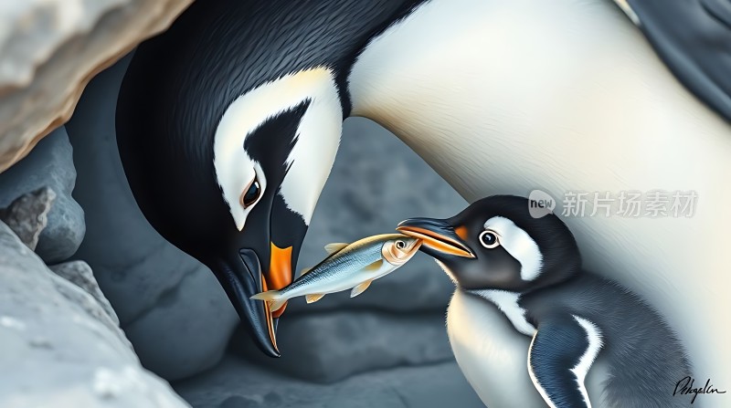 企鹅喂食小企鹅