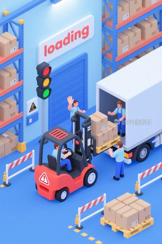 仓库货物装卸等距插画
