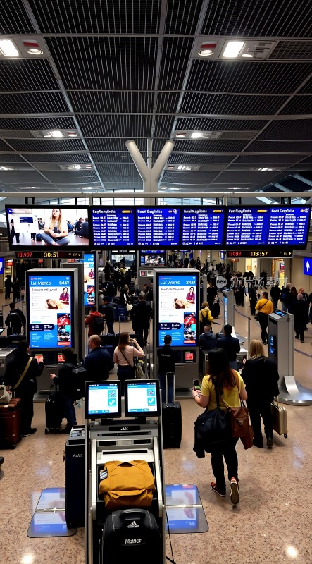 机场候机大厅旅客排队等待登机