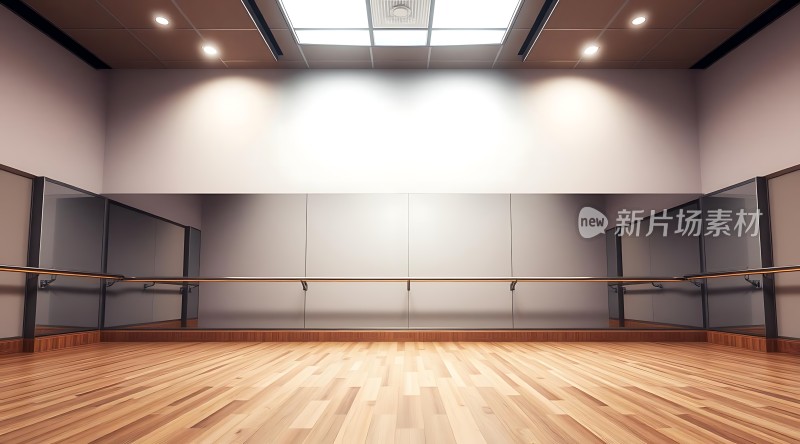 宽敞明亮舞蹈室木质地板与镜墙相映成趣