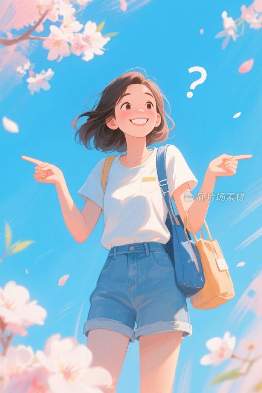 春日樱花少女插画