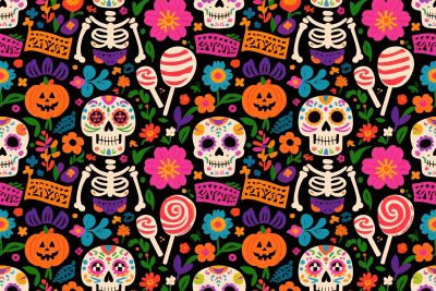 万圣节骷髅花卉图案 万圣节骷髅花卉图案