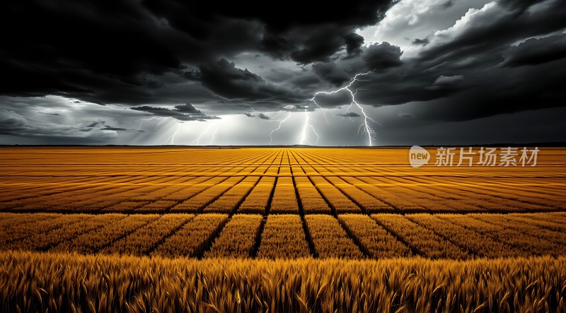 金色麦田与闪电风暴