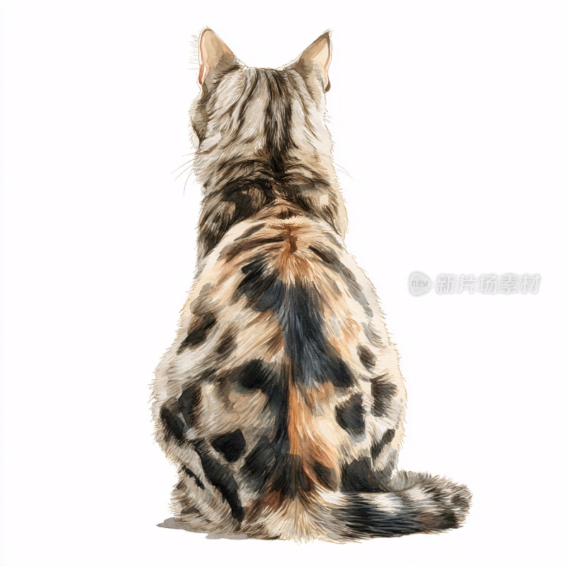 背对镜头的花纹猫咪