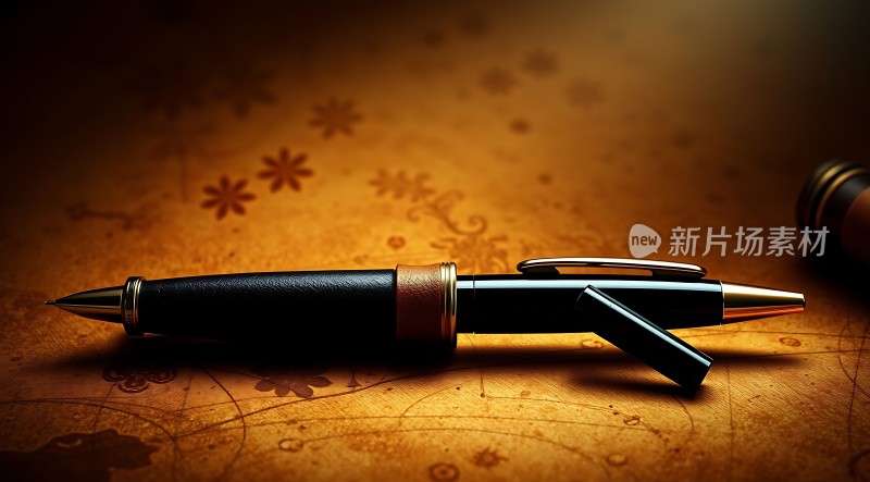 黑色钢笔与金色装饰的结合展现奢华与优雅