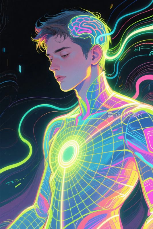 科技感霓虹人体插画